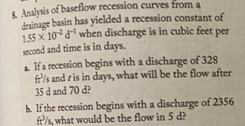 Solved Analysis of baseflow recession curves from a drainage | Chegg.com