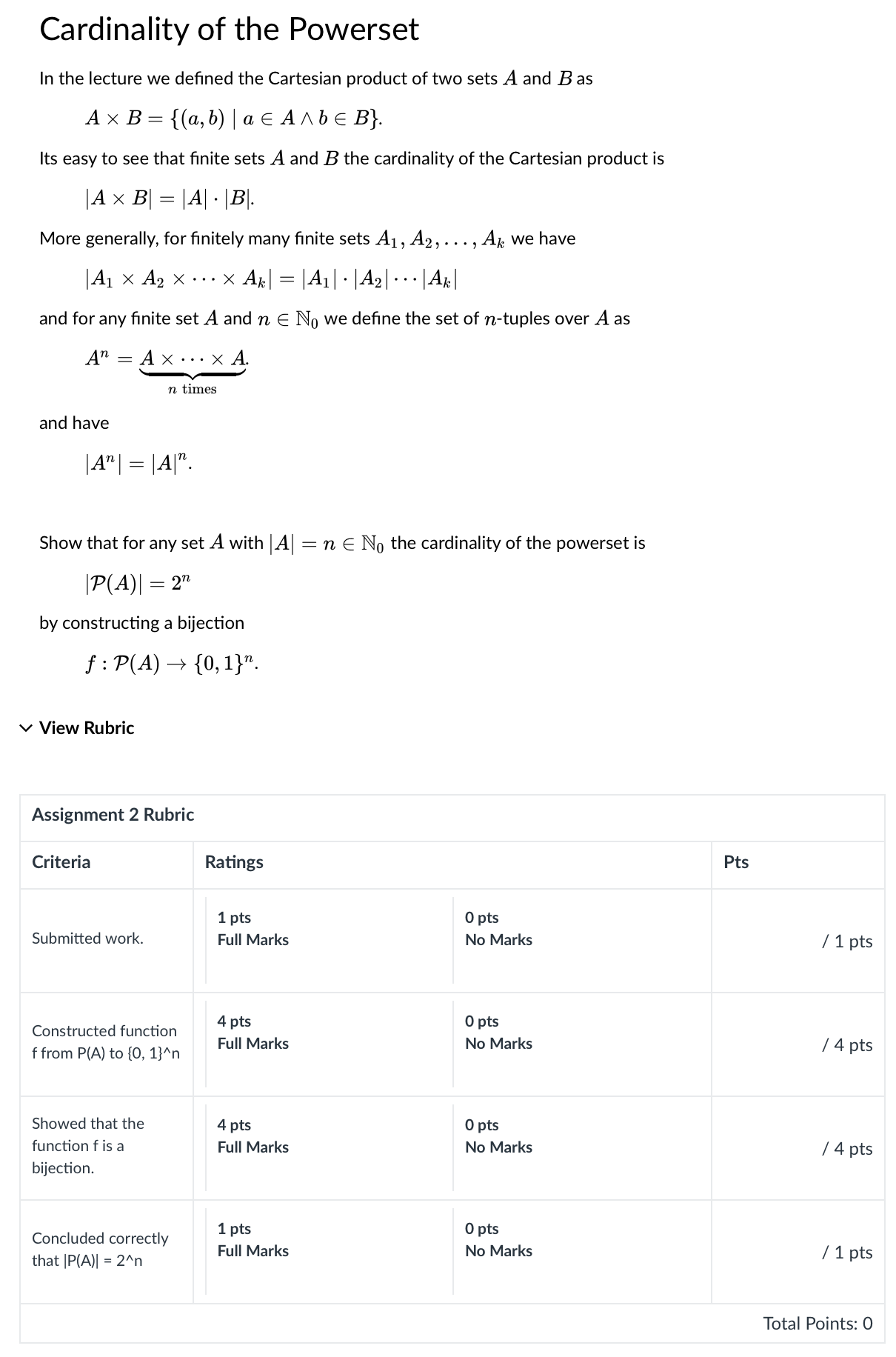 Solved Cardinality of the Powerset In the lecture we defined | Chegg.com