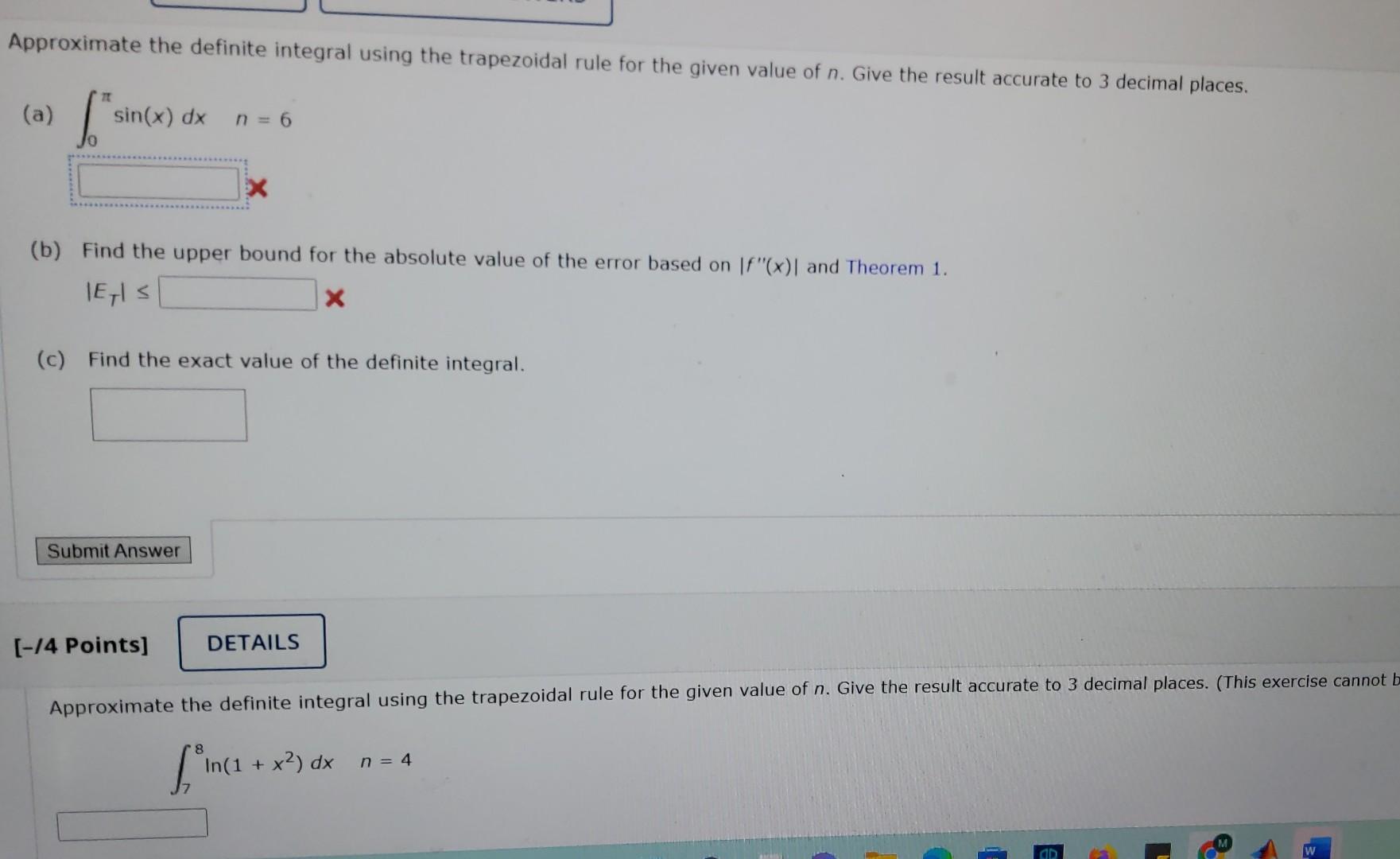 Solved Approximate the definite integral using the | Chegg.com | Chegg.com