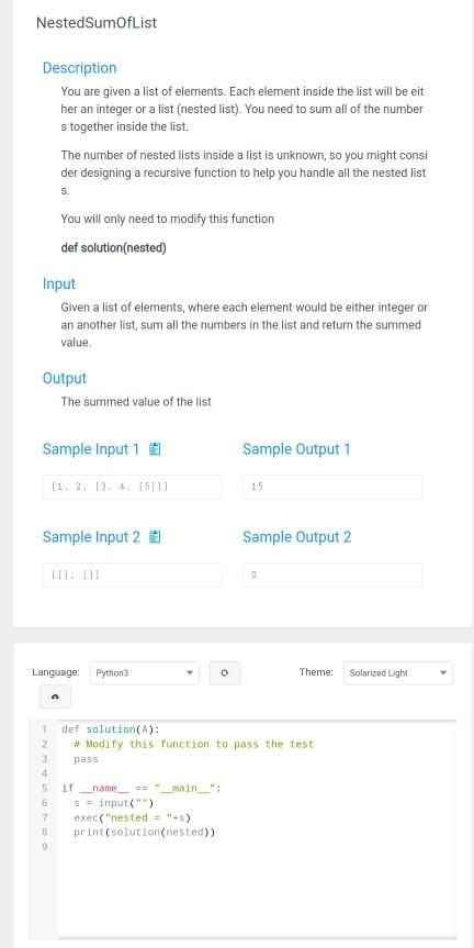 Solved NestedSumOfList Description You are given a list of | Chegg.com