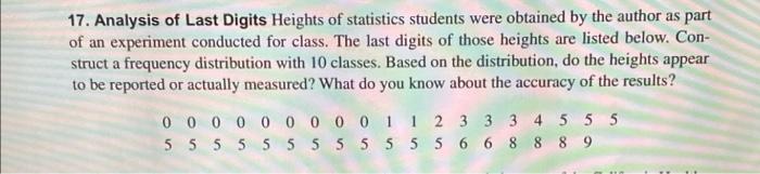 Solved 15. Analysis of Last Digits Use the frequency | Chegg.com
