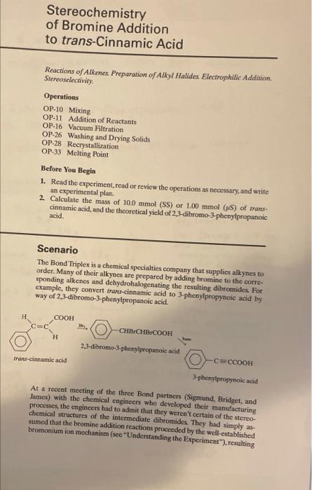 Solved Stereochemistry Of Bromine Addition To Trans-Cinnamic | Chegg.com