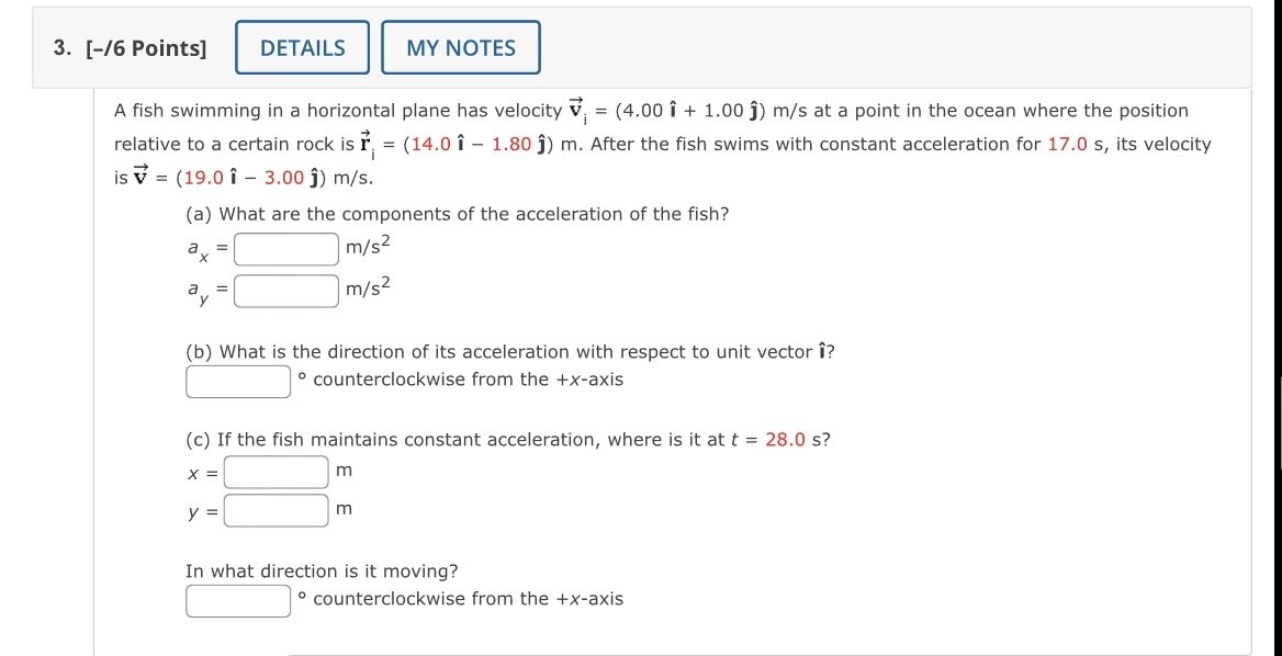 Solved A fish swimming in a horizontal plane has velocity | Chegg.com