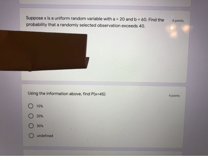 Solved Suppose x is a uniform random variable with a = 20 | Chegg.com