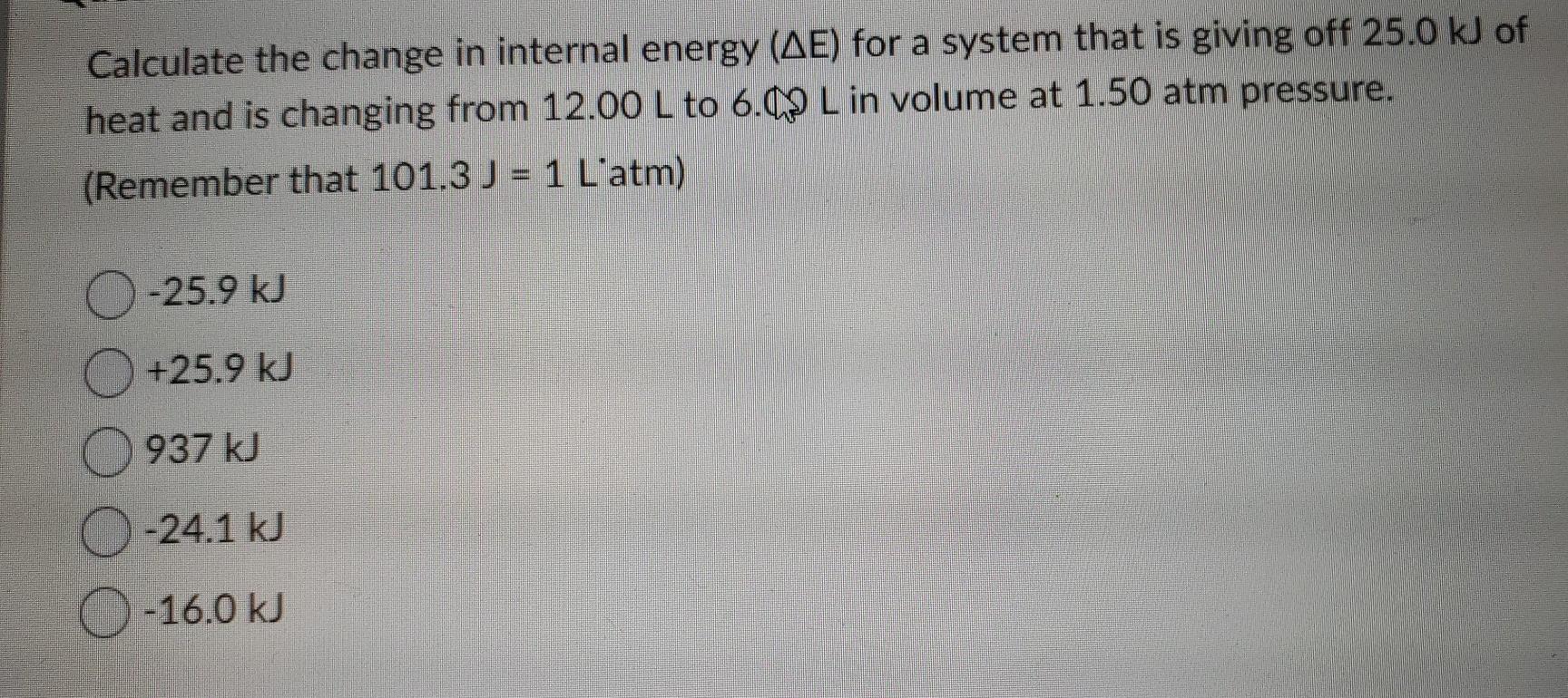 Solved Calculate the change in internal energy (AE) for a | Chegg.com