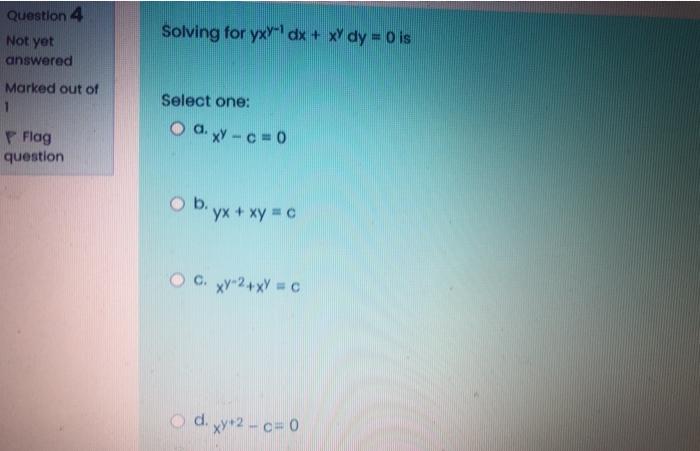 Solved Solving For Yxy Dx Xvdy 0 Is Question 4 Not Ye Chegg Com