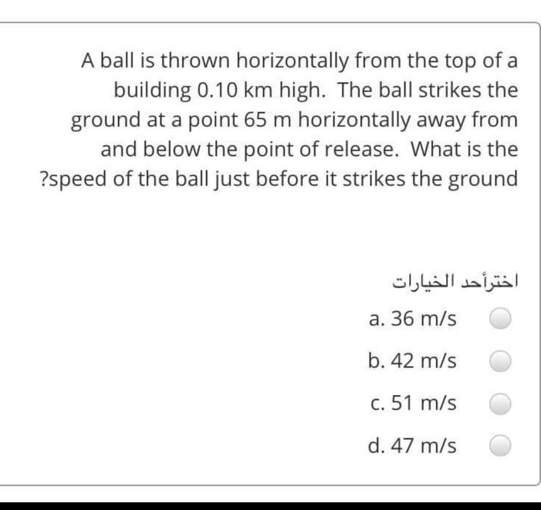 Solved A Ball Is Thrown Horizontally From The Top Of A | Chegg.com