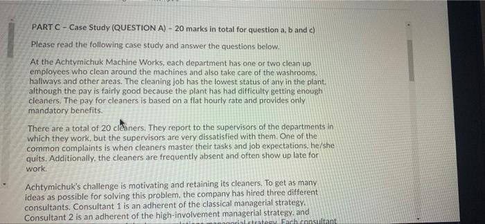 Solved PART C - Case Study (QUESTION A) - 20 Marks In Total | Chegg.com