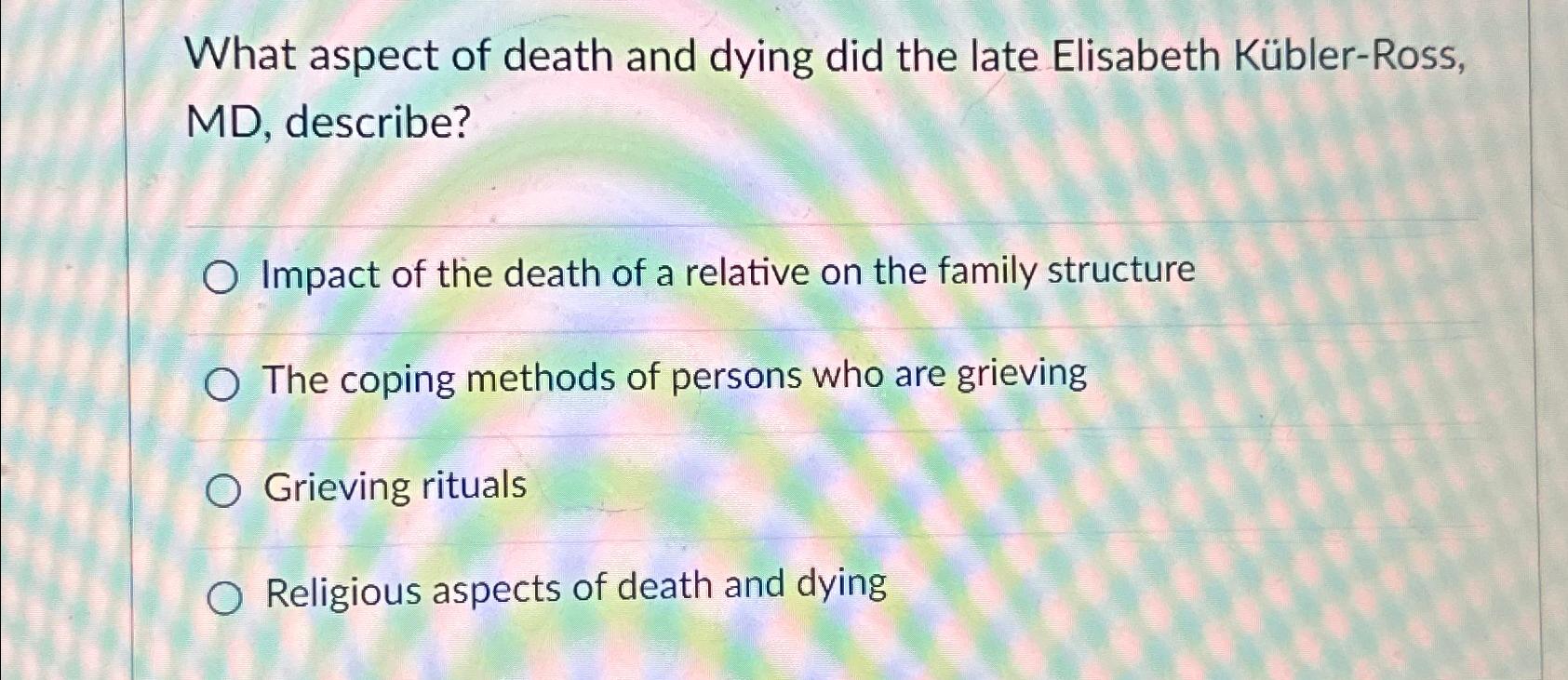 Solved What aspect of death and dying did the late Elisabeth | Chegg.com