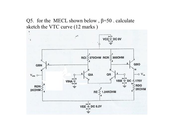 [Solved]: Calculate Sketch The VTC Curve Q5. For The MECL S