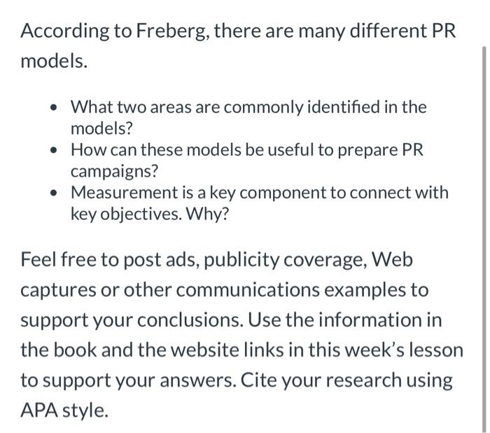 According to Freberg, there are many different PR | Chegg.com