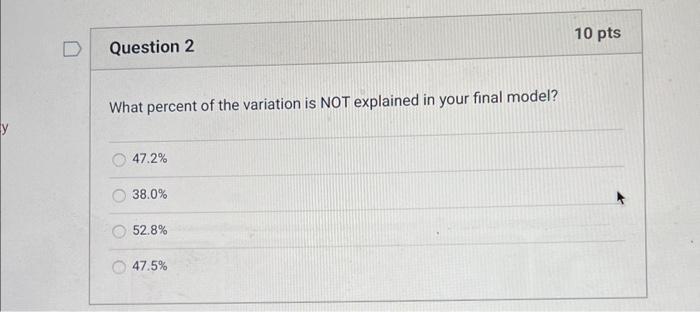Solved What percent of the variation is NOT explained in | Chegg.com