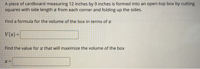 Solved A piece of cardboard measuring 12 inches by 9 inches | Chegg.com