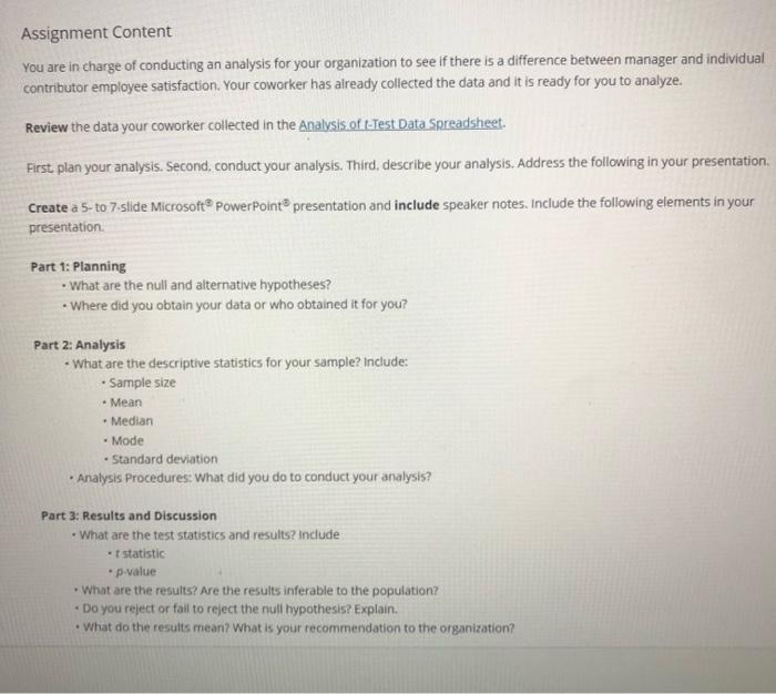 Solved Assignment Content You Are In Charge Of Conducting An | Chegg.com