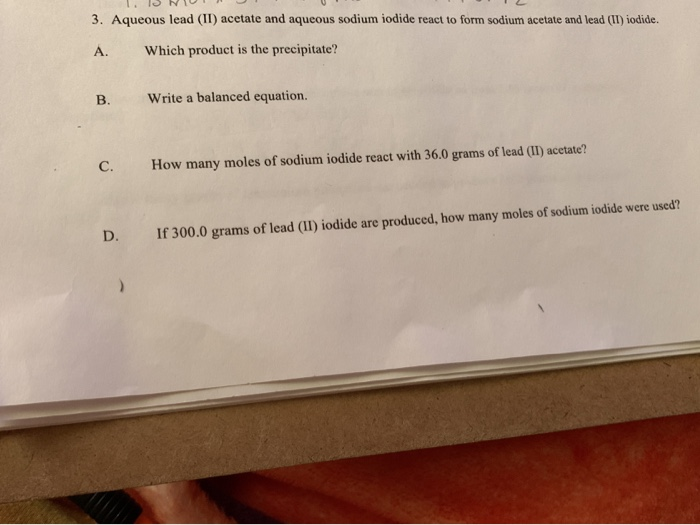 Solved 3. Aqueous lead (II) acetate and aqueous sodium