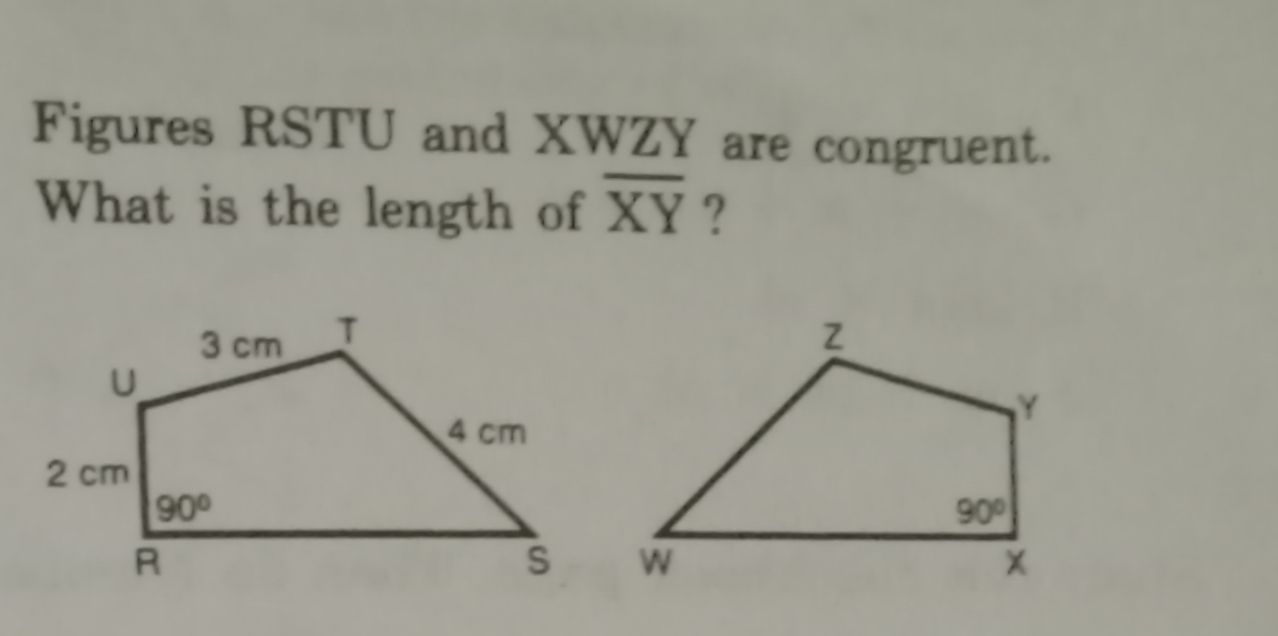 Solved Figures RSTU and XWZY are congruent. What is the | Chegg.com