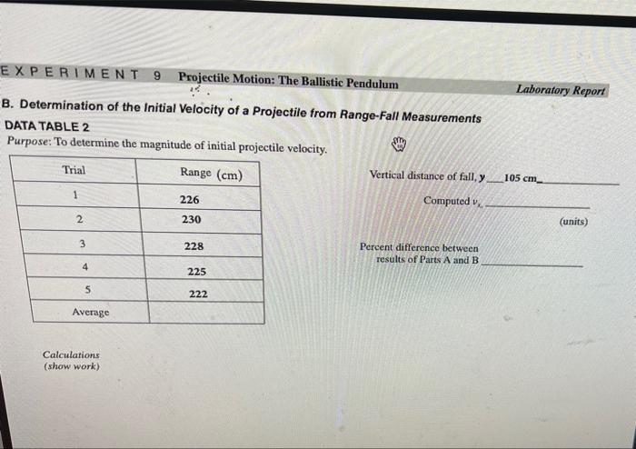Solved Ballistic Pendulum A. Ballistic Pendulum DATA TABLE 1 | Chegg.com