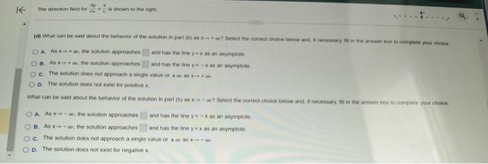 Solved The diecten Fiald for dxdy=yx is shown to the rione. | Chegg.com