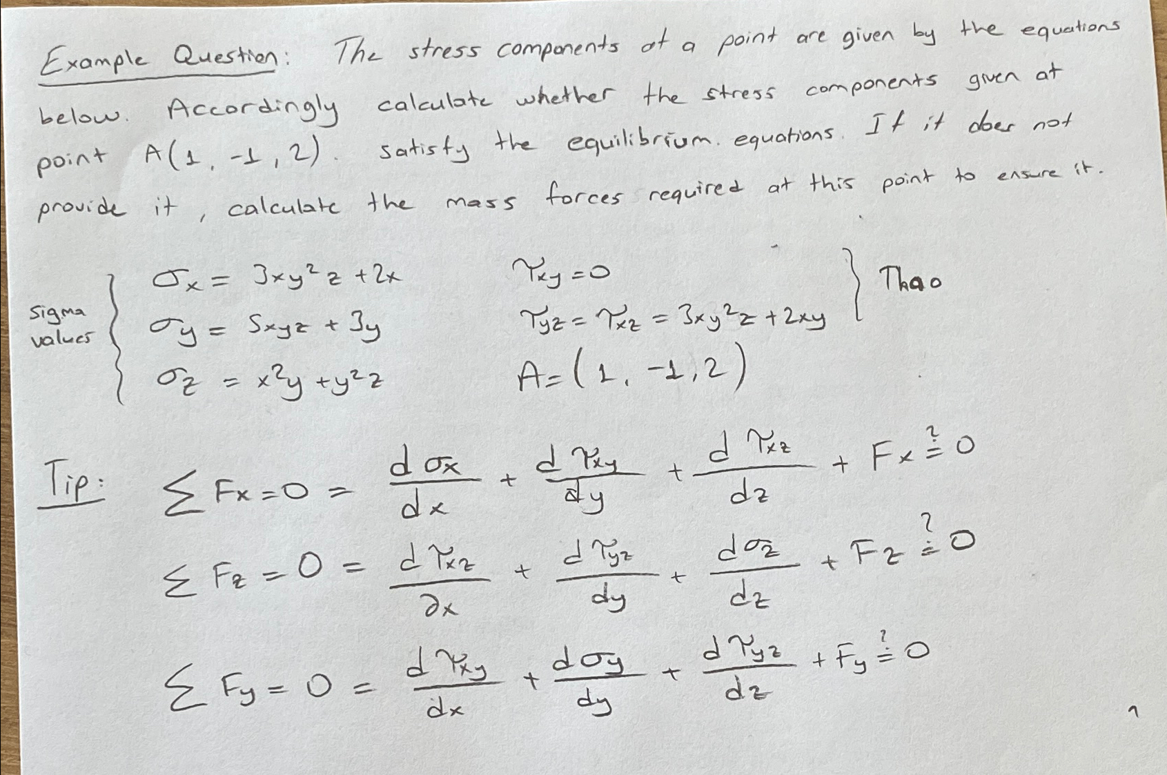Solved Example Questien: The stress components at a point | Chegg.com