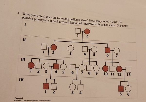 Solved 3. What type of trait does the following pedigree | Chegg.com