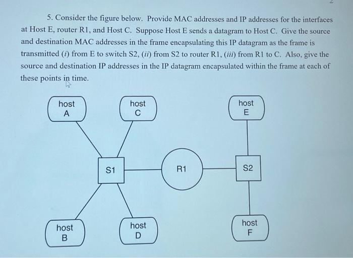Solved 5. Consider the figure below. Provide MAC addresses | Chegg.com