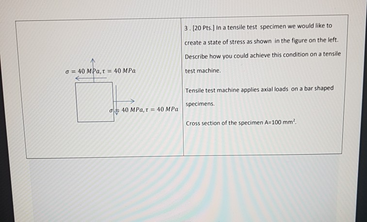 Solved 3. (20 pts.) In a tensile test specimen we would like | Chegg.com