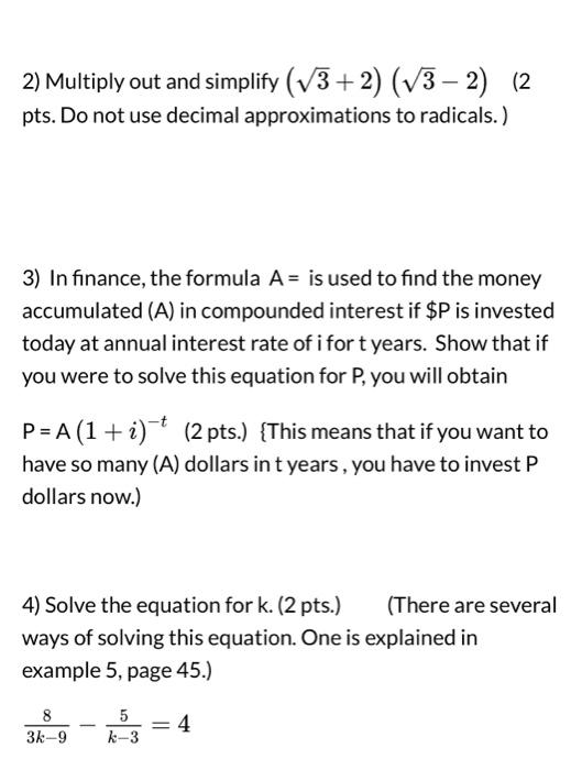 Solved 2) Multiply out and simplify (3+2)(3−2) (2 pts. Do | Chegg.com