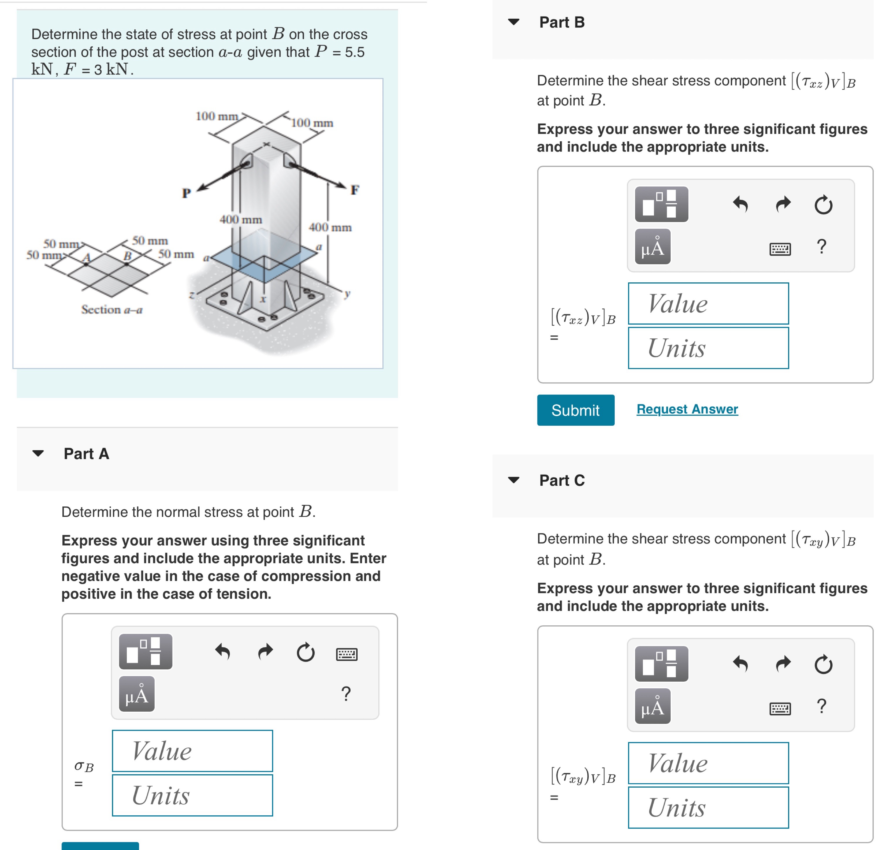 Solved Determine the state of stress at point B ﻿on the | Chegg.com