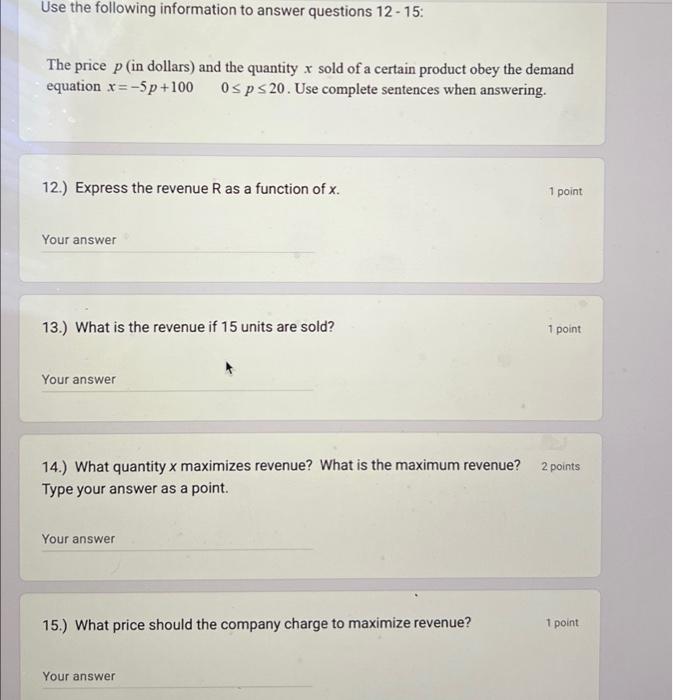 Solved Use the following information to answer questions 12 | Chegg.com