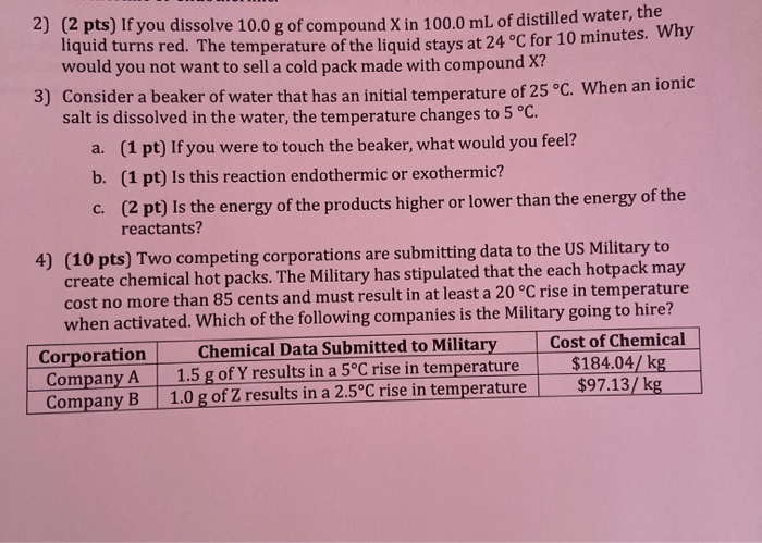 Solved 2) (2 pts) If you dissolve 10.0 g of compound X in | Chegg.com
