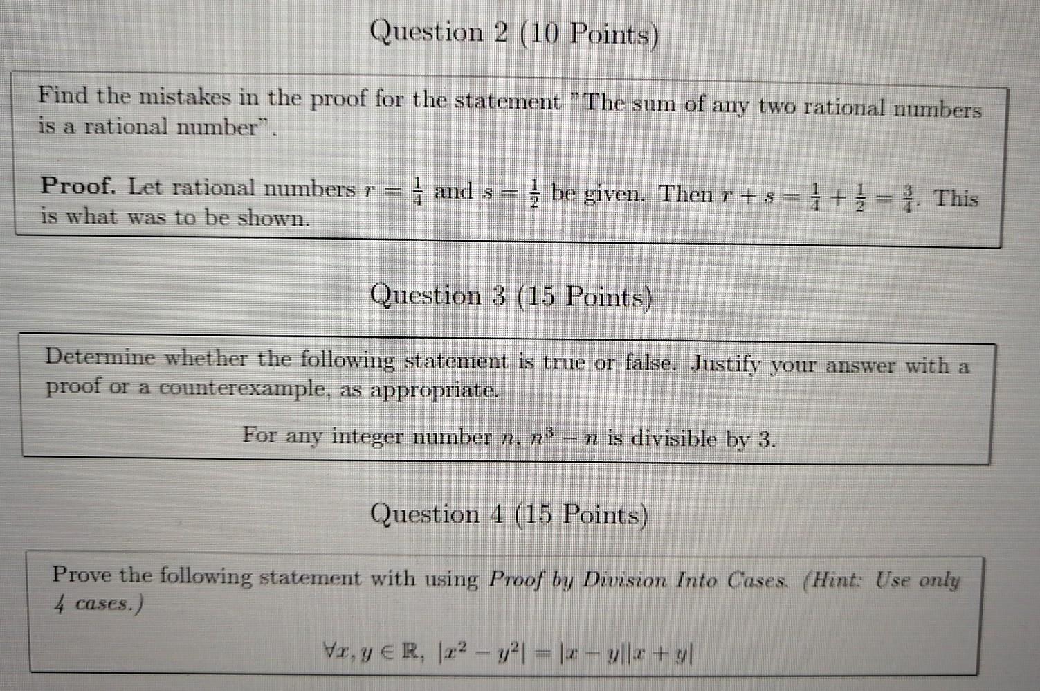 Solved Question 2 (10 Points) Find the mistakes in the proof | Chegg.com