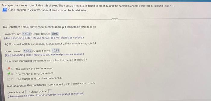 Solved A simple random sample of size n is drawn. The sample | Chegg.com