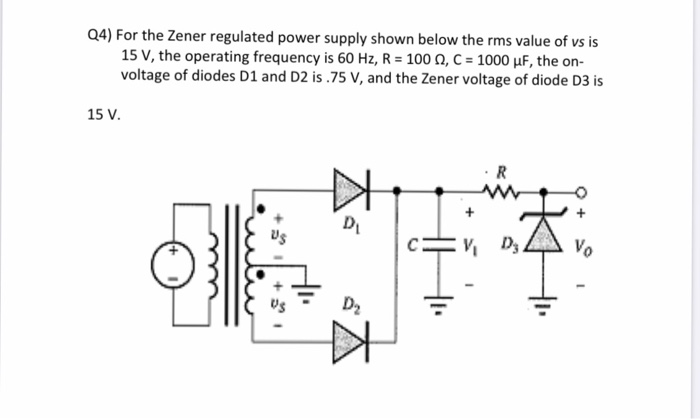 Solved Q4) For the Zener regulated power supply shown below | Chegg.com