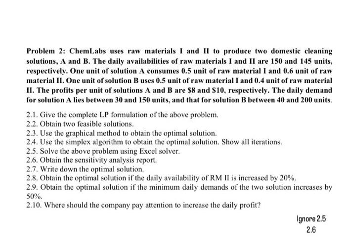 Solved Problem 2 ChemLabs uses raw materials I and II to
