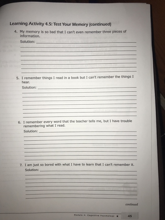 Test Memory Homework Solved Learning Activity 4.5: Test Your Memory Part 1 The | Chegg.com