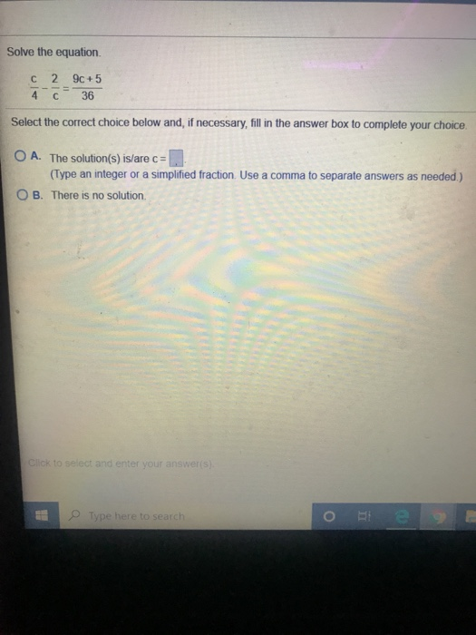 Solved Solve the equation C 2 9c+5 7 = 36 Select the correct | Chegg.com