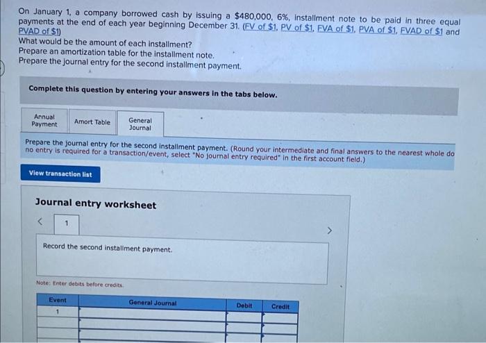 Solved On January 1 , A Company Borrowed Cash By Issuing A | Chegg.com