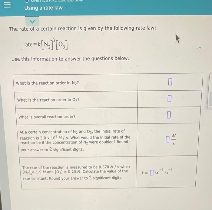 Solved Using a rate law The rate of a certain reaction is | Chegg.com