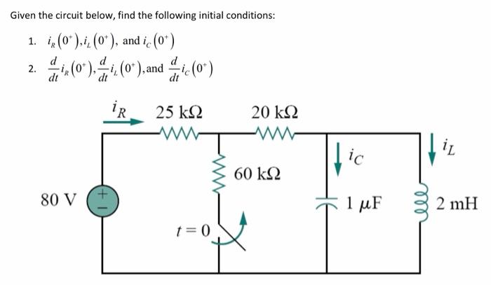Solved Given the circuit below, find the following initial | Chegg.com