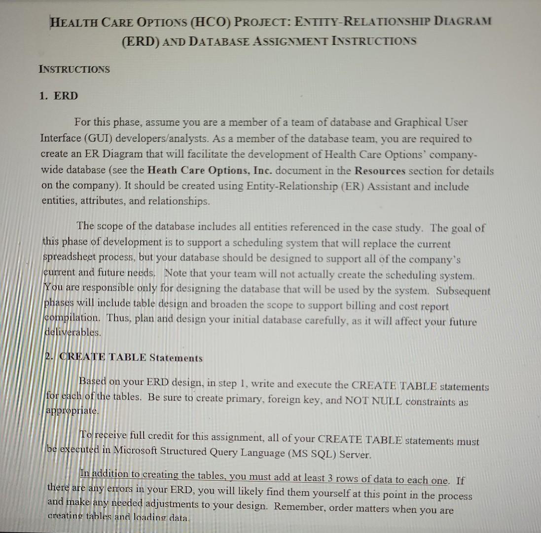 HeALTH CARE OPTIONS (HCO) PROJECT