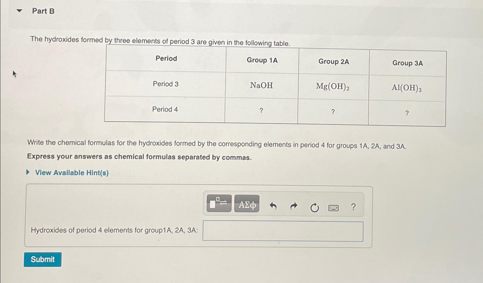 Solved Part BThe hydroxides formed by three elements of | Chegg.com
