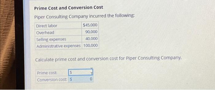 Solved Prime Cost And Conversion Cost Piper Consulting | Chegg.com