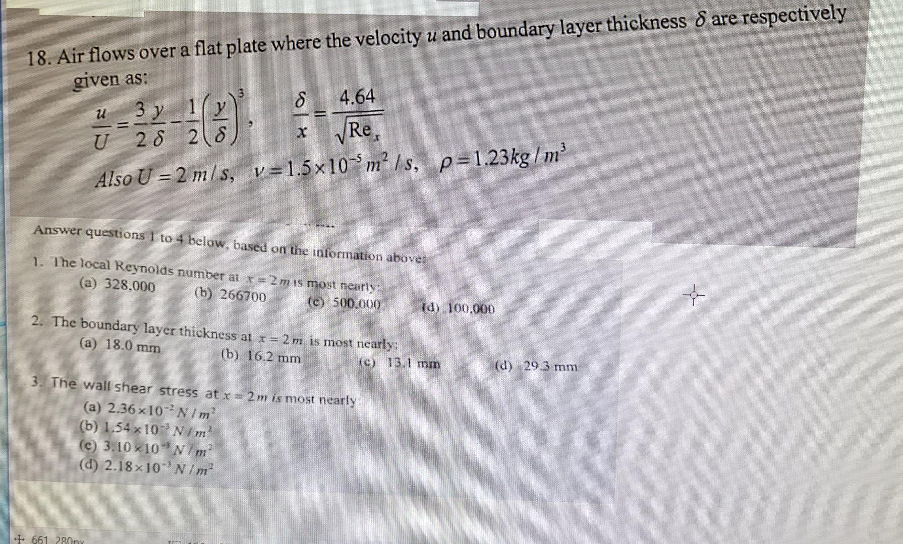 Solved 18. Air flows over a flat plate where the velocity u | Chegg.com