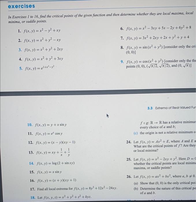 Solved In Exercises I To 16 Find The Critical Points Of The Chegg Com