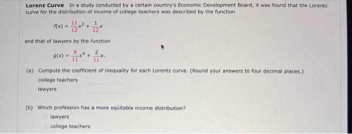 Solved Lorenz Curve In A Study Conducted By A Certain | Chegg.com