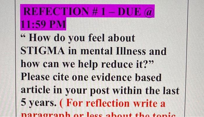 Solved Refection 1 Due A 11 59 Pm How Do You Feel About Chegg Com