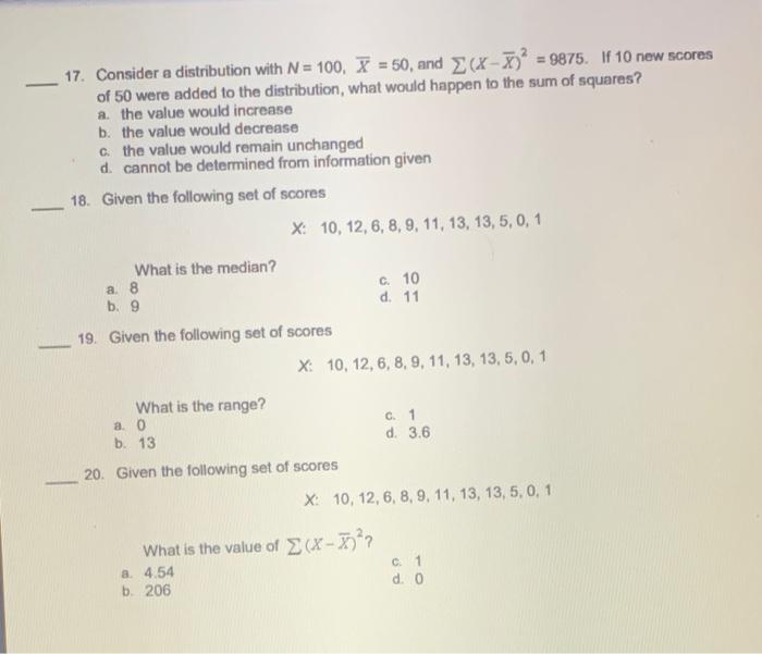 Solved 17. Consider A Distribution With N = 100, X = 50, And | Chegg.com