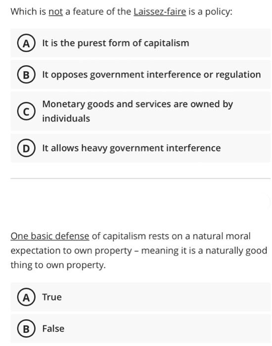 Which statement best describes capitalism? Capitalism | Chegg.com