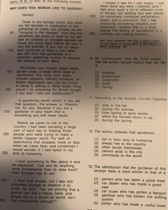Solved Items 10 to 13 refer to the following excerpt. WHY | Chegg.com