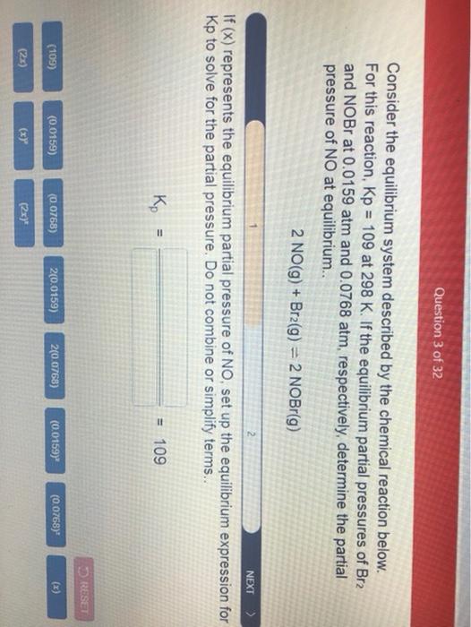 Solved Question 3 of 32 Consider the equilibrium system | Chegg.com
